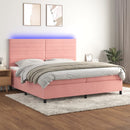 vidaXL rózsaszín bársony rugós és LED-es ágy matraccal 200x200 cm