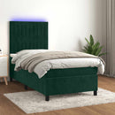 vidaXL sötétzöld bársony rugós és LED-es ágy matraccal 90x190 cm