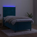 vidaXL sötétkék bársony rugós és LED-es ágy matraccal 90x190 cm