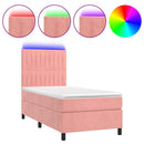 vidaXL rózsaszín bársony rugós és LED-es ágy matraccal 90x190 cm