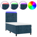 vidaXL sötétkék bársony rugós és LED-es ágy matraccal 90x200 cm