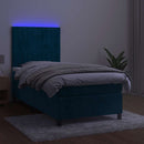 vidaXL sötétkék bársony rugós és LED-es ágy matraccal 100x200 cm
