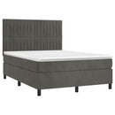 vidaXL sötétszürke bársony rugós és LED-es ágy matraccal 140x190 cm