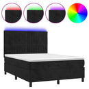 vidaXL fekete bársony rugós és LED-es ágy matraccal 140x190 cm