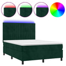 vidaXL sötétzöld bársony rugós és LED-es ágy matraccal 140x190 cm