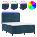 vidaXL sötétkék bársony rugós és LED-es ágy matraccal 140x190 cm
