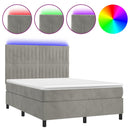 vidaXL világosszürke bársony rugós és LED-es ágy matraccal 140x200 cm