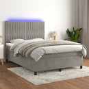 vidaXL világosszürke bársony rugós és LED-es ágy matraccal 140x200 cm