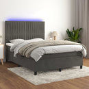 vidaXL sötétszürke bársony rugós és LED-es ágy matraccal 140x200 cm