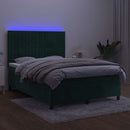 vidaXL sötétzöld bársony rugós és LED-es ágy matraccal 140x200 cm