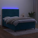 vidaXL sötétkék bársony rugós és LED-es ágy matraccal 140x200 cm