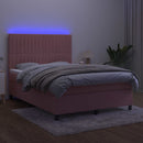 vidaXL rózsaszín bársony rugós és LED-es ágy matraccal 140x200 cm
