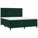 vidaXL sötétzöld bársony rugós és LED-es ágy matraccal 160x200 cm