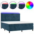 vidaXL sötétkék bársony rugós és LED-es ágy matraccal 160x200 cm