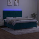 vidaXL sötétkék bársony rugós és LED-es ágy matraccal 160x200 cm