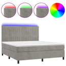 vidaXL világosszürke bársony rugós és LED-es ágy matraccal 180x200 cm
