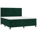 vidaXL sötétzöld bársony rugós és LED-es ágy matraccal 180x200 cm