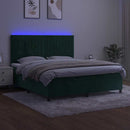 vidaXL sötétzöld bársony rugós és LED-es ágy matraccal 180x200 cm