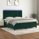 vidaXL sötétzöld bársony rugós és LED-es ágy matraccal 180x200 cm