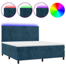 vidaXL sötétkék bársony rugós és LED-es ágy matraccal 180x200 cm
