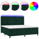 vidaXL sötétzöld bársony rugós és LED-es ágy matraccal 200x200 cm