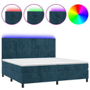 vidaXL sötétkék bársony rugós és LED-es ágy matraccal 200x200 cm