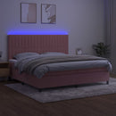 vidaXL rózsaszín bársony rugós és LED-es ágy matraccal 200x200 cm