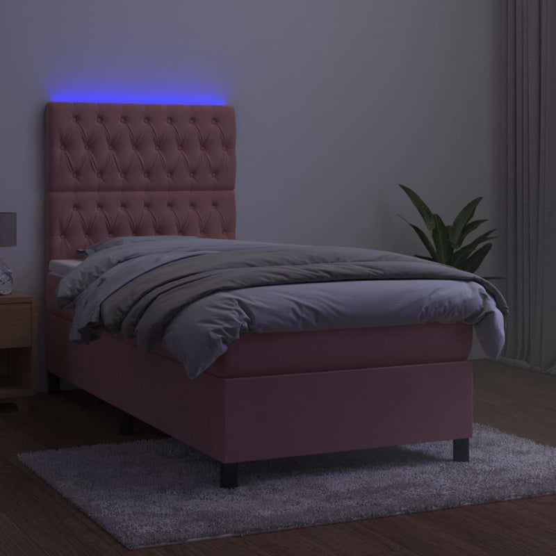 vidaXL rózsaszín bársony rugós és LED-es ágy matraccal 80 x 200 cm