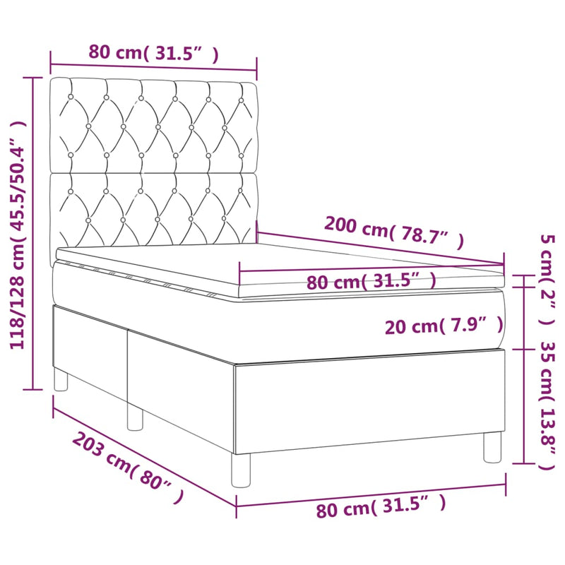 vidaXL rózsaszín bársony rugós és LED-es ágy matraccal 80 x 200 cm