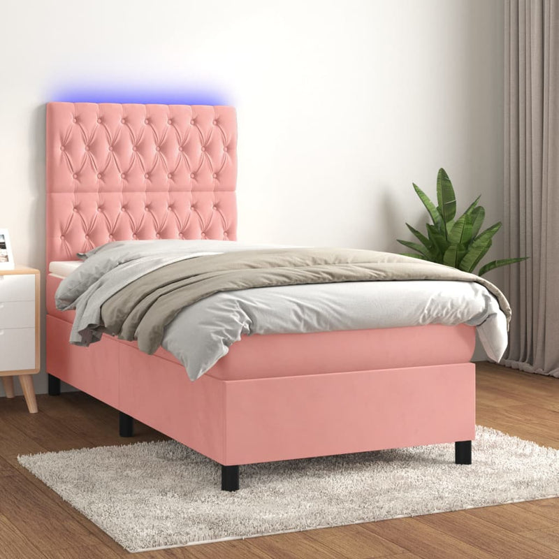 vidaXL rózsaszín bársony rugós és LED-es ágy matraccal 80 x 200 cm