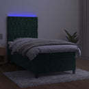 vidaXL sötétzöld bársony rugós és LED-es ágy matraccal 90x190 cm