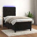 vidaXL fekete bársony rugós és LED-es ágy matraccal 90x200 cm