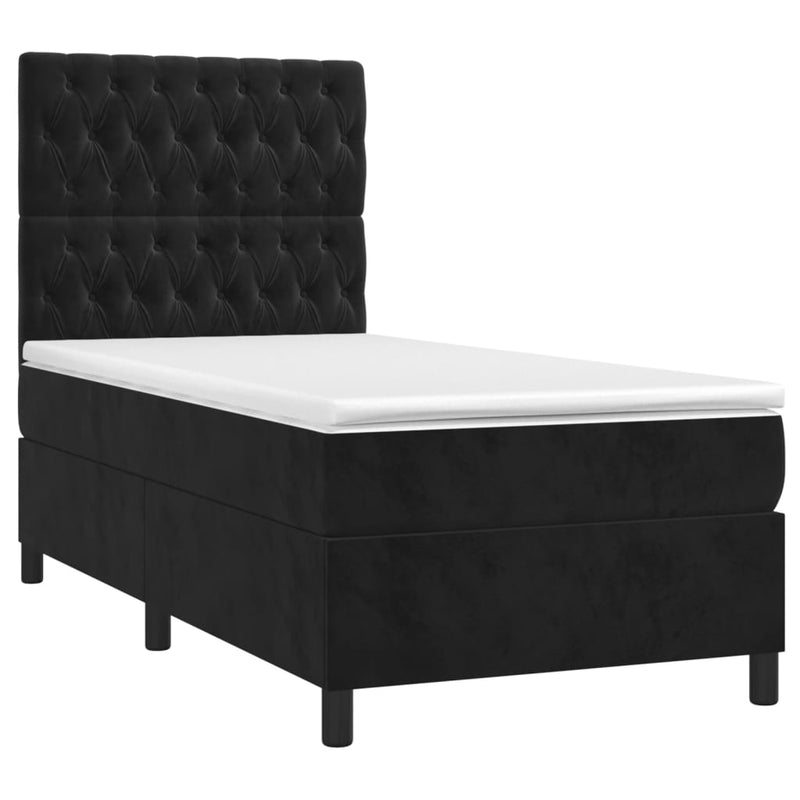 vidaXL fekete bársony rugós és LED-es ágy matraccal 100x200 cm