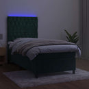 vidaXL sötétzöld bársony rugós és LED-es ágy matraccal 100x200 cm