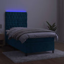 vidaXL sötétkék bársony rugós és LED-es ágy matraccal 100x200 cm