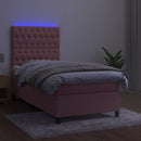 vidaXL rózsaszín bársony rugós és LED-es ágy matraccal 100x200 cm