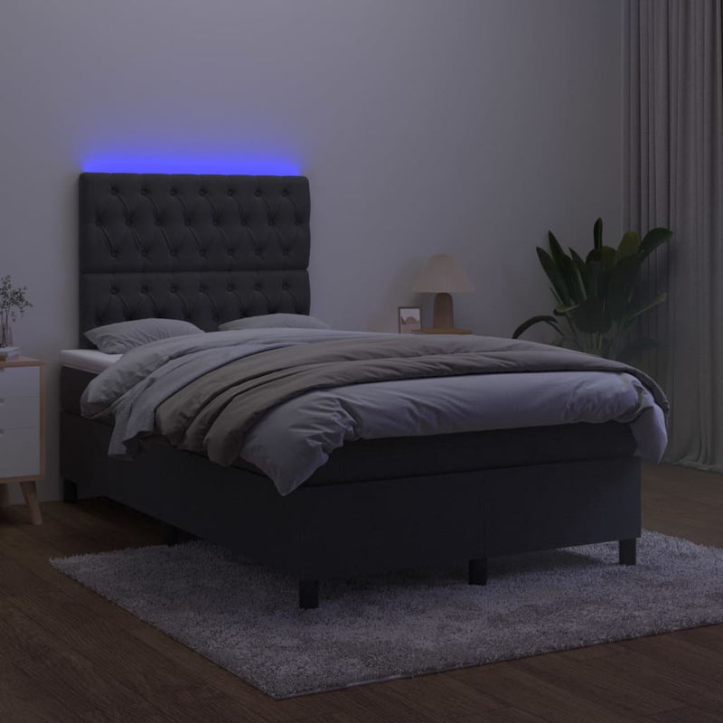 vidaXL fekete bársony rugós és LED-es ágy matraccal 120x200 cm