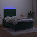 vidaXL sötétzöld bársony rugós és LED-es ágy matraccal 120x200 cm
