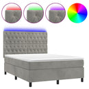 vidaXL világosszürke bársony rugós és LED-es ágy matraccal 140x190 cm