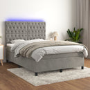 vidaXL világosszürke bársony rugós és LED-es ágy matraccal 140x190 cm