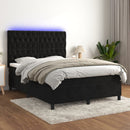 vidaXL fekete bársony rugós és LED-es ágy matraccal 140x190 cm