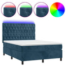vidaXL sötétkék bársony rugós és LED-es ágy matraccal 140x190 cm