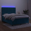 vidaXL sötétkék bársony rugós és LED-es ágy matraccal 140x190 cm