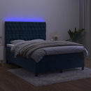 vidaXL sötétkék bársony rugós és LED-es ágy matraccal 140x190 cm