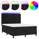 vidaXL fekete bársony rugós és LED-es ágy matraccal 140x200 cm