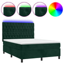 vidaXL sötétzöld bársony rugós és LED-es ágy matraccal 140x200 cm
