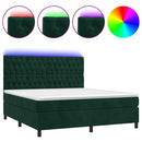 vidaXL sötétzöld bársony rugós és LED-es ágy matraccal 160x200 cm