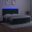 vidaXL sötétzöld bársony rugós és LED-es ágy matraccal 160x200 cm