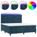 vidaXL sötétkék bársony rugós és LED-es ágy matraccal 160x200 cm