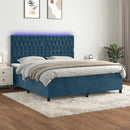 vidaXL sötétkék bársony rugós és LED-es ágy matraccal 160x200 cm